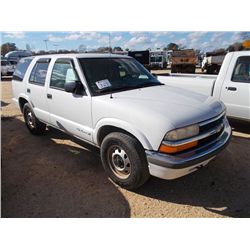 1999 CHEVROLET 4X4 BLAZER, S/N 1GNDT13W7XK234155, V6 GAS ENG, A/T, ODOMETER READING 163,363 MILES, (
