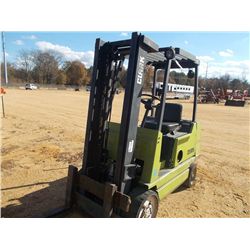 CLARK GCX20 FORKLIFT, S/N GX230-001-9140, 4,000# DUAL STAGE, CANOPY, METER READING 536 HRS