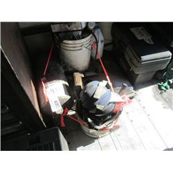 1 LOT MISC TIRE INFLATOR, (2) BUCKETS PARTS