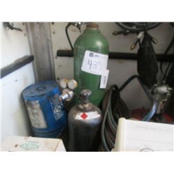 OXYGEN & ACETYLENE TANKS, HOSES, TORCH & BOTTLE CART