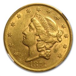 1874 $20 Gold Liberty Double Eagle - AU-58 NGC