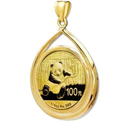 2014 1/4 oz Gold Panda Teardrop Pendant (Prong Bezel)