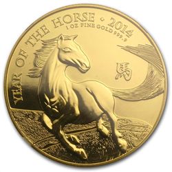2014 UK 1 oz Gold Lunar Year of the Horse MS-69 NGC Ear