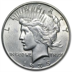 1935-S Peace Dollar - Almost Uncirculated-58