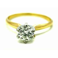 Lady 14K Yellow Gold Round Diamond Solitaire Ring. 1.00