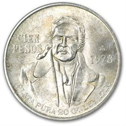 1977-1979 Mexican Silver 100 Pesos (AU-BU) ASW .6429