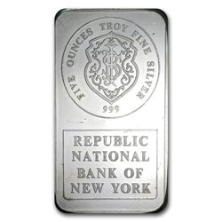 5 oz Johnson Matthey Silver Bar (Republic National Bank