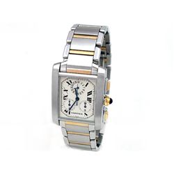 Large Cartier 18k Gold & Stainless Steel Tank Francais