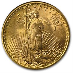 1908 $20 St. Gaudens Gold - No Motto - MS-65 NGC (Wells