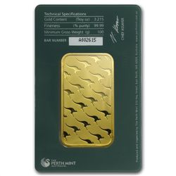 100 gram Perth Mint Gold Bar .9999 Fine (In Assay)