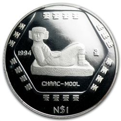 1994 1/4 oz Mexican Proof Silver 1 Peso Chaac Mool PR69