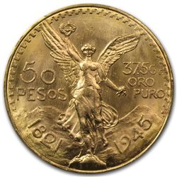 Mexico 1945 50 Pesos Gold Coin MS-64+ PCGS