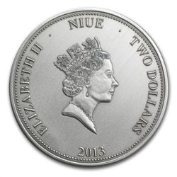 Niue 2013 1 oz Silver Antique $2 Fox Babies - Fennec Fo