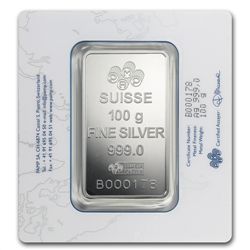 100 gram Pamp Suisse Silver Bar - Rosa (In Assay)