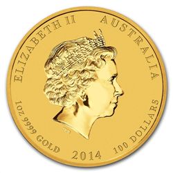 2014 1 oz Gold Lunar Year of the Horse Colorized (Serie