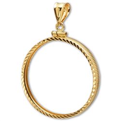 14K Gold Screw-Top Diamond-Cut Coin Bezel - 32.7 mm