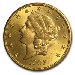 1907 $20 Gold Liberty Double Eagle - MS-63 PCGS CAC