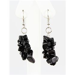 50.66CTW 2in. BLACK QUARTZ CHIPPED STONE HOOK EARRING