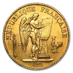 Gold French 20 Franc Lucky Angel AGW .1867
