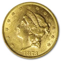 1873 $20 Gold Liberty Double Eagle - (Open 3) - AU-55 P