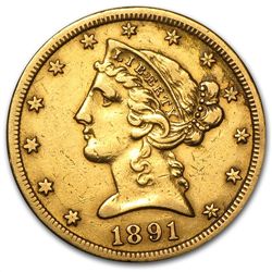 1891-CC $5 Liberty Gold Half Eagle - XF Details - (Clea