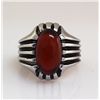 Image 2 : Cabochon Red Agate 3.95ctw Sterling Silver Oval Ring 9.