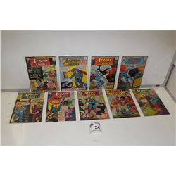 ACTION COMICS #317-359 (1964-68) 9 ISSUE SILVER AGE 10 CENT COVER RUN.  SOLID MID GRADE AVG,