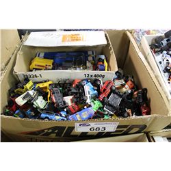 BOX LOT OF  VINTAGE TO NEWER MODEL DIE CAST TRUCKS AND  FARM VEHICLES