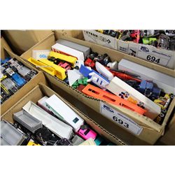 BOX LOT OF VINTAGE TO NEWER DIE CAST TRUCKS AND MORE