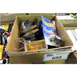 BOX LOT OF VINTAGE TO NEWER DIE CAST VEHICLES AND TOYS