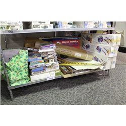 SHELF LOT OF MODELS, UNCUT TRADING CARDS ETC.