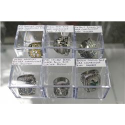LOT OF 6 REPLICA NBA CHAMPIONSHIP RINGS