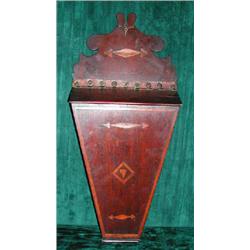 A Georgian inlaid oak wall mounted salt box with sloping hinged lid. (Illustrated)...