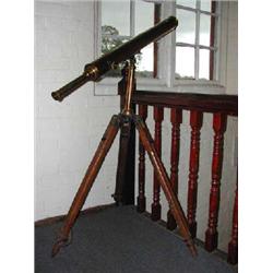 A large Broadhurst Clarkson & Co brass telescope on folding wooden tripod stand, total length ap...