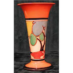 A Clarice Cliff Newport pottery  Autumn balloon trees  trumpet form vase with hand painted decor...