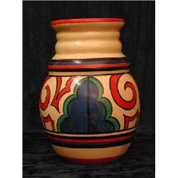 A Clarice Cliff Bizarre  Arabesque  vase circa 1930 decorated in Isnic style with red, green, bl...