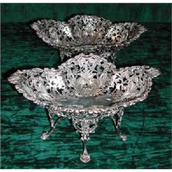 A pair of late 19th century hallmarked pierced silver sweetmeat dishes, makers James Dixon & Son...