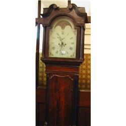 A good mahogany cased eight day longcase clock, the arched white enamel dial with moon phase and...