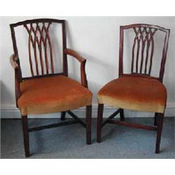 A good set of six Georgian mahogany dining chairs with gothic arched backs and square supports (...