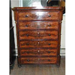 A good 19th century French mahogany and crossbanded six drawer secretaire chest, the third drawe...