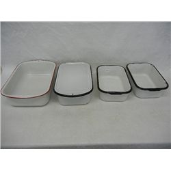 1 Red Rim Enamelware Pan, and 3 Black Rimmed Enamelware w/ 1 Lid