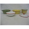 Image 3 : 4 Enamelware Pans, 1 Red Rimmed w/ Lid, 1 Green and Black Rim, 1 Yellow and Black Rim, and 1 Tan and