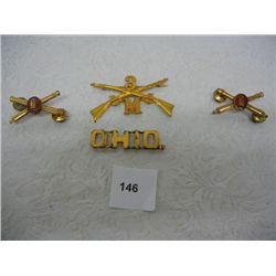 3 Rifle Military Pins and 1 Ohio Pin