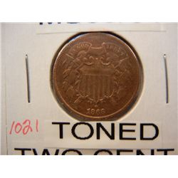 1866 Two Cent Piece  MS-63/64 Toned