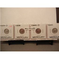 Four Mercury Dimes 1929-D, 1936,1944-D & 1945