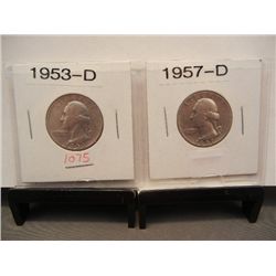 Two Silver Washington Quarters 1953-D  & 1957-D