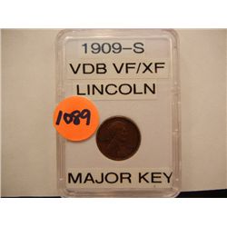 1909-S VDB Lincoln Wheat Cent  - Big Key Date - Rare VF-XF