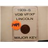 Image 1 : 1909-S VDB Lincoln Wheat Cent  - Big Key Date - Rare VF-XF