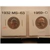 Image 1 : Two Silver Washington Quarters 1932 Ms-63 & 1959-D