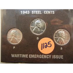 1943 Lincoln Steel Wheat Cents P,D & S  BU
